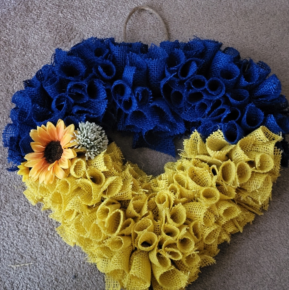 Homemade heart ukraine flag wreath
